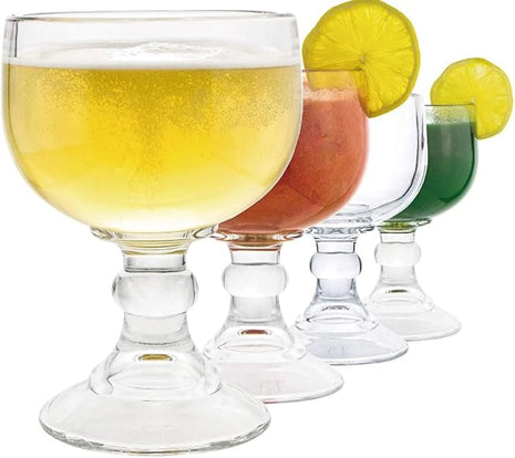 Chefcaptain Margarita Glass Schooner- 21.5 Oz Set Of 4 Extra Large Goblet Crystal Style ZERO LEAD Shrimp Cocktail, Coronaritas, Margaritas 4 PACK With Clips