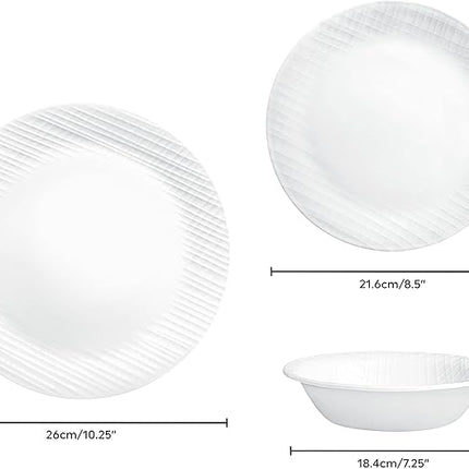 Corelle Dinnerware Set, 12-Piece, Linen Weave, Tempered Glass, Dinner Plates, Side Plates & Bowls, 3X More Durable, Half The Space & Weight of Ceramic, 1146908