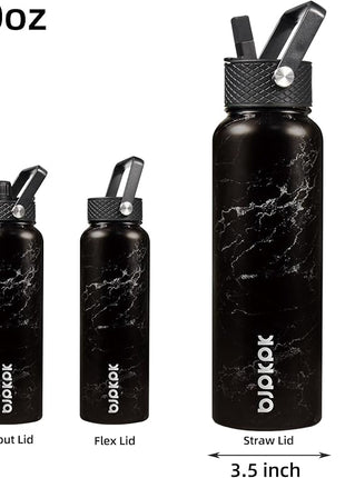 BJPKPK Insulated Water Bottles with Straw Lid, 40oz Stainless Steel Water Bottles with 3 Lids, BPA Free Leakproof Thermo, Tumblers, Cups for Sports, Gym- Midnight