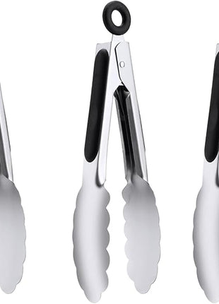 7" Small Kitchen Tongs Set of 3, Stainless Steel Ice Tongs Food Tongs, Mini Serving Tongs for Appetizers, Salad, Buffet (7", 3PCS)