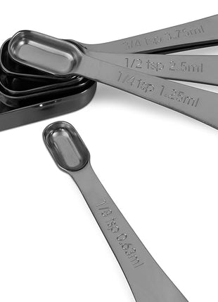 Accurate 18/8 Stainless Steel Measuring Spoons, Heavy Duty Good Handle Set of 6 Measuring Spoon with Ring Connector, Dark Grey