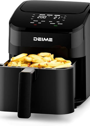 DEIME Air Fryer 4.5 Qt, Small Airfryer Digital Space Saving Compact, Bake, Reheat, Roasts for Quick Easy Meals, Mini Compact & Quiet, Nonstick & Dishwasher Safe Basket with Toast Rack (Black)
