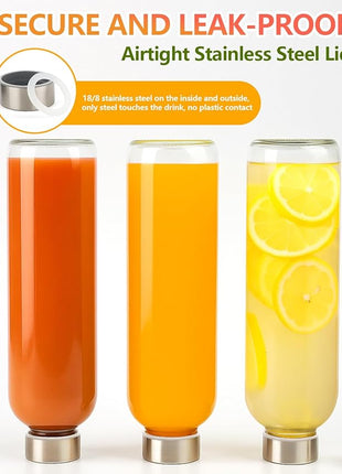 Zukro Glass Water Bottles with Lids 32 oz, 3 Pack Reusable Large Juice Bottles With Stainless Steel Airtight Cap for Juicing, Leak Proof Clear Drinking Jar Beverage storage container, BPA Free