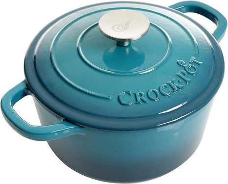 Crock-Pot Artisan Round Enameled Cast Iron Dutch Oven, 3-Quart, Teal Ombre