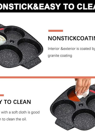 Egg Pan, Egg Frying Pan with Lid Nonstick 4 Cups Pancake Pan Fried Egg Pan for Breakfast - Black