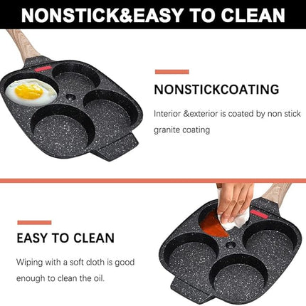 Egg Pan, Egg Frying Pan with Lid Nonstick 4 Cups Pancake Pan Fried Egg Pan for Breakfast - Black