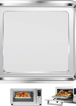 Air Fryer Baking Pan for Nuwave Bravo 12 in 1 21 Qt Air Fryer Toaster Oven, 11.2'' * 10.5'' Air Fryer Grill Pan Grill Plate Crisper Plate Rack Parts Accessories Tray, Stainless Steel