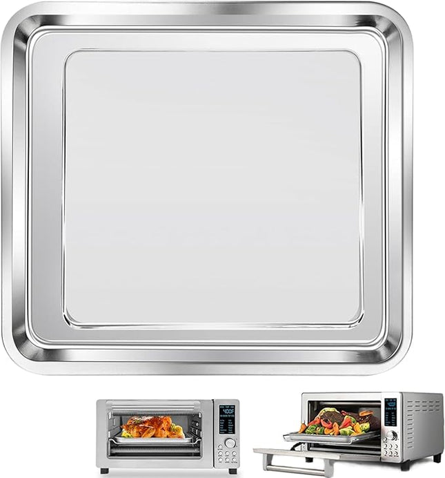 Air Fryer Baking Pan for Nuwave Bravo 12 in 1 21 Qt Air Fryer Toaster Oven, 11.2'' * 10.5'' Air Fryer Grill Pan Grill Plate Crisper Plate Rack Parts Accessories Tray, Stainless Steel