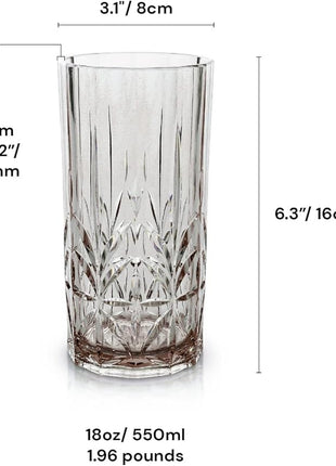 BELLAFORTE Shatterproof Tritan Tall Tumbler, Set of 4, 18oz - Myrtle Beach Drinking Glasses - Unbreakable Plastic Drinking Glasses for Gifting, Parties, New Year - BPA Free - Dishwasher Safe - Gray