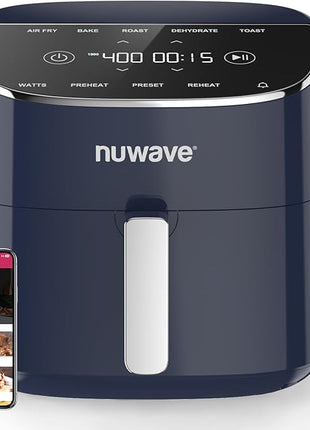 Nuwave Brio Plus Air Fryer 8 Qt, New & Improved, PFAS-FREE, 7 Digital One-Touch Cook Functions that AIR FRY, BAKE, ROAST, DEHYDRATE, TOAST, REHEAT, PREHEAT, 150 Presets, 50°F~400°F (Deep Blue)