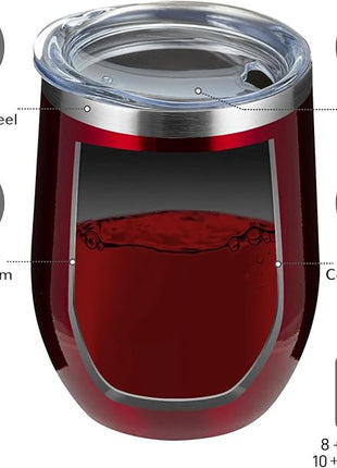 MEWAY 12oz Wine Tumbler 16 Pack Bulk Gifts for Women,Double Wall Vacuum Stainless Steel Travel Mug with Lid,Insulated Stemless Wine Cup Glass for Coffee,Cocktails,Drinks(Burgundy,Set of 16)