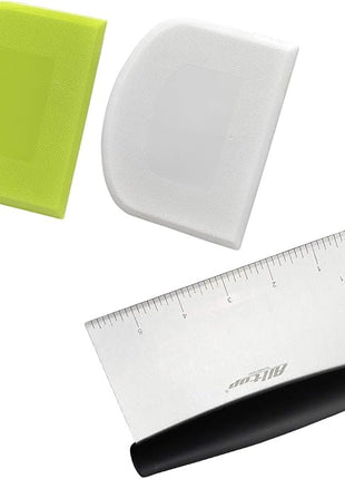 Dough Bowl Spatula & Stainless Steel Bench Scraper/Chopper,Multipurpose Kitchen Pastry Cutter Tool - Set of 3 Pieces