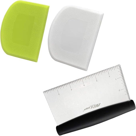 Dough Bowl Spatula & Stainless Steel Bench Scraper/Chopper,Multipurpose Kitchen Pastry Cutter Tool - Set of 3 Pieces