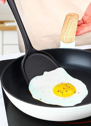 Pack of 2 Silicone Wok Spatula, Non-Stick, Heat Resistant, Easy to Clean and Dishwasher Safe, Seamless Kitchen Utensil for Cooking, Baking, Stir-Fry (Black)