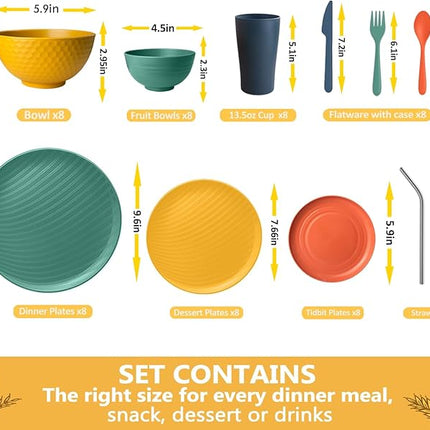 Teivio 40-Piece Kitchen Plastic Wheat Straw Dinnerware Sets for 4, Dinner Plates, Dessert Plate, Cups, Flatware, Dishwasher Safe, Colorful Unbreakable Apartment Outdoor RV Dishes, Autumn Multicolor