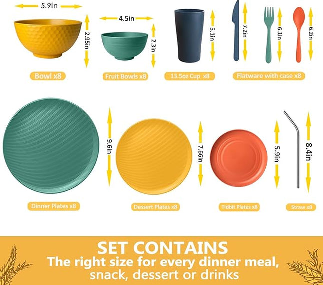 Teivio 40-Piece Kitchen Plastic Wheat Straw Dinnerware Sets for 4, Dinner Plates, Dessert Plate, Cups, Flatware, Dishwasher Safe, Colorful Unbreakable Apartment Outdoor RV Dishes, Autumn Multicolor