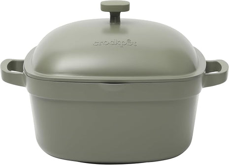 Crock-Pot Northvale Cast Aluminum Lightweight Durable 5.2 Quart Heavy Duty Dutch Oven Pot With Lid, Oven Safe, Dual Handles - Matte Sage Green