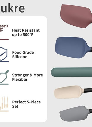 Coukre Silicone Spatula Set of 5,High Temperature Resistant, Food Grade Silicone, Dishwasher Safe, for Baking, Cooking (Colorful A Black)
