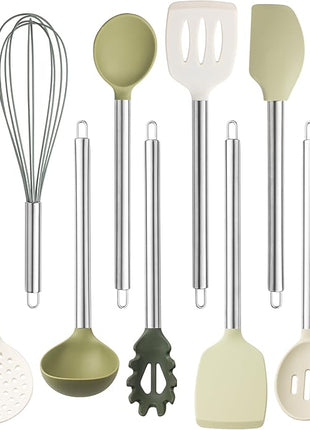 COOK WITH COLOR Silicone Cooking Utensils, Kitchen Utensil Set, Easy to Clean Silicone Kitchen Utensils, Cooking Utensils for Nonstick Cookware, Kitchen Gadgets Set, 10 Pieces, Green