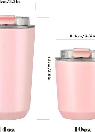 Puraville 2 Pack Insulated Tumblers with Lid, 10 oz Travel Coffee Mug Stainless Steel Vacuum Cup, Leak Proof Double Walled Coffee Tumbler for Iced and Hot Drinks, Pink and Light Blue