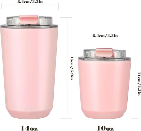 Puraville 2 Pack Insulated Tumblers with Lid, 10 oz Travel Coffee Mug Stainless Steel Vacuum Cup, Leak Proof Double Walled Coffee Tumbler for Iced and Hot Drinks, Pink and Light Blue