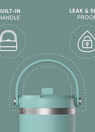 Hydrapeak Nomad 32 oz Tumbler with Handle and Straw Lid, Leakproof, Double Insulated, 32oz Cup Stainless Steel (Pale Sage)