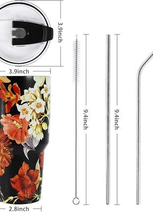 SYACOT 30oz Tumbler Double Wall Stainless Steel Vacuum Insulated Travel Mug with Splash-Proof Lid Metal Straw and Brush