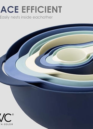 COOK WITH COLOR Nesting Bowls with Measuring Cups Colander and Sifter Set - Includes Mixing Bowls, Colander, Sifter and Measuring Cups, Blue Ombre, 8 Pc Bowl