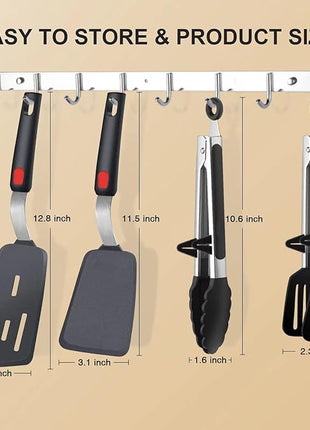 4PCS Flexible Silicone Spatula Turner Set and Kitchen Food Tongs with Silicone Tips, 600F Heat Resistant, Ideal for Flipping Eggs, Fish, Burgers, Pancake and Strong Grip on Salads, Pasta, Steaks, BBQ