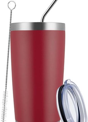 MEWAY 20oz Tumbler Double Wall Vacuum Insulated Travel Mug, Stainless Steel Tumblers with Lid and Straw, Powder Coated Coffee Cups for Cold & Hot Drinks (Red, Set of 1)