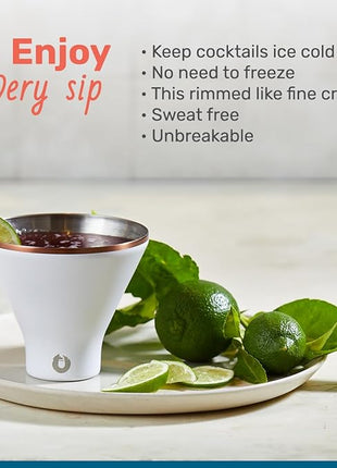 SNOWFOX Premium Vacuum Insulated Stainless Steel Martini Glass, Set of 2, Martinis Stay Icy Cold, Stemless Cocktail Glasses, Elegant Home Entertaining, Bold Beautiful Barware Set, 8 oz, Blue