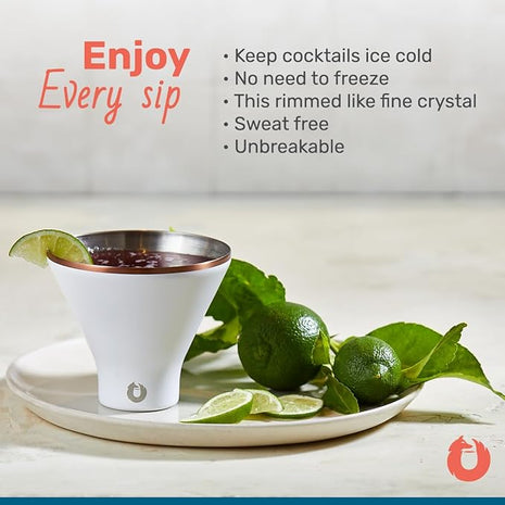 SNOWFOX Premium Vacuum Insulated Stainless Steel Martini Glass, Set of 2, Martinis Stay Icy Cold, Stemless Cocktail Glasses, Elegant Home Entertaining, Bold Beautiful Barware Set, 8 oz, Blue