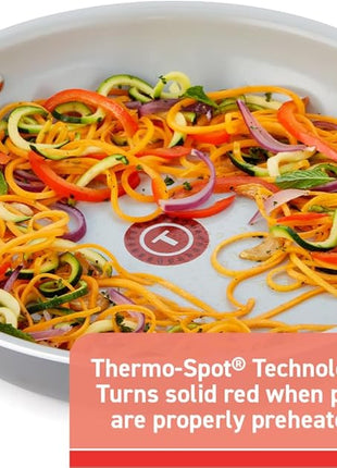 T-fal Fresh Gourmet Recycled Ceramic Non Stick Cookware Set 12 Piece, Oven Broiler Safe 500F, Lid Safe 350F, Kitchen Cooking Set W/Fry Pans, Saucepans, Dutch Oven, Utensils, Pots and Pans Set, Grey