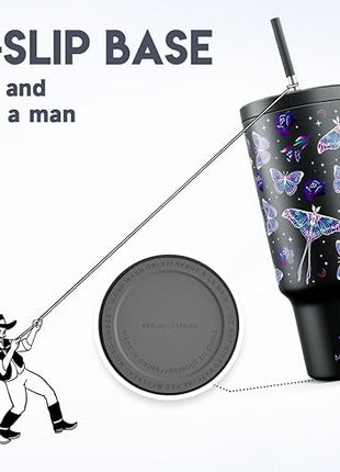 Meoky 40 oz Glow in the Dark Tumbler with Handle and Straw, Tumbler with Lid and Straw, Insulated Stainless Steel Travel Mug, 100% Leak-proof, Keeps Cold for 34 Hours (Butterfly)