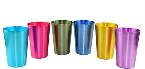 HOME-X Colorful Aluminum Drinking Cups Set of 6, Colored Metal Tumblers, Shatter Resistant, Stackable, 6 Metallic Colors- 12 Ounces