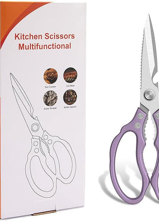 CGBE Kitchen Scissors All Purpose Heavy Duty, Ultra Sharp Stainless Steel Kitchen Shears Dishwasher Safe, Cooking Shears for Chicken, Poultry, Fish, Meat, Herbs & Grapes with Non-Slip Grips - Purple
