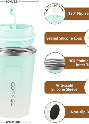 CS COSDDI 12 oz Stainless Steel Vacuum Insulated Tumbler - Coffee Travel Mug Spill Proof with Lid - Coffee Cups for Keep Hot/Ice Coffee,Tea and Beer (blue-white380ML)