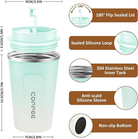 CS COSDDI 12 oz Stainless Steel Vacuum Insulated Tumbler - Coffee Travel Mug Spill Proof with Lid - Coffee Cups for Keep Hot/Ice Coffee,Tea and Beer (blue-white380ML)