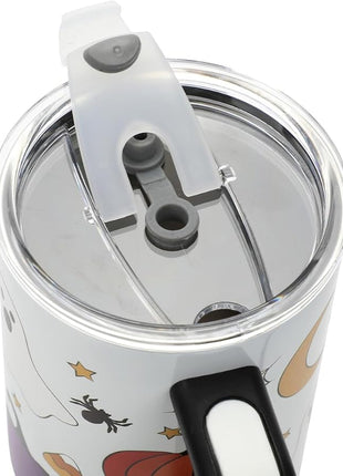Bioworld Halloween Scary Icons 40 Oz Vacuum Insulated White Stainless Steel Tumbler with Handle & Leak-Proof Lid, Double-Wall Design for Hot or Cold Drinks