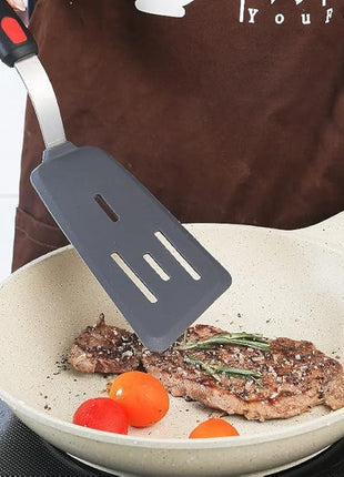 Hotec Silicone Spatula Turner for Nonstick Cookware, Cooking Spatulas 600°F Heat Resistant Large Flexible Rubber Spatula Set of 3, Kitchen Utensils for Flipping Eggs, Burgers, Pancakes, Crepes