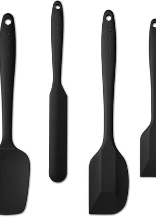 4 Piece Silicone Spatula Set, Flexible Heat Resistant Non-scratch Baking Cooking Rubber Spatulas with Stainless Steel Core, Black