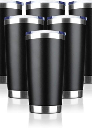 20oz Tumbler Bulk Stainless Steel Vacuum Insulated Tumblers with Lid Double Wall Travel Mug Durable Powder Coated Coffee Cup, Suitable for Ice Drinks and Hot Beverage (Black 6pack)