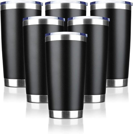 20oz Tumbler Bulk Stainless Steel Vacuum Insulated Tumblers with Lid Double Wall Travel Mug Durable Powder Coated Coffee Cup, Suitable for Ice Drinks and Hot Beverage (Black 6pack)