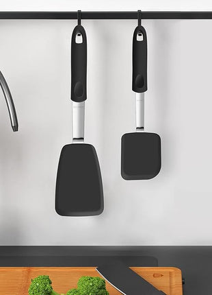 Silicone Spatula Turner Set of 2, GEEKHOM 600°F Heat Resistant Flexible Kitchen Small Spatulas Set for Nonstick Cookware, Cooking Utensils Non Scratch or Melting Flipper,Ideal for Egg,Pancake Baking