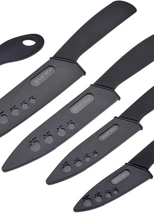 Ceramic Knife, Ceramic Knife Set with Protective Cover, Kitchen Knife Set with 4-Piece Knife and 1 Peeler, Chef's Knife Sets for Meat, Fruit, Vegetables - Black