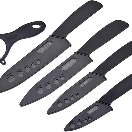 Ceramic Knife, Ceramic Knife Set with Protective Cover, Kitchen Knife Set with 4-Piece Knife and 1 Peeler, Chef's Knife Sets for Meat, Fruit, Vegetables - Black