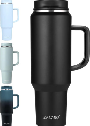 50 oz Tumbler with Handle, Insulated Tumblers with Lid and Straw, Large Metal Sports Water Bottle Jug, Thermal Stainless Steel Travel Coffee Mug Cup, Black