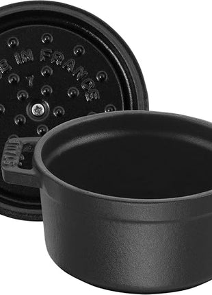 STAUB Cast Iron Dutch Oven 0.5-qt Round Cocotte, Made in France, Serves 1, Matte Black