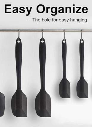 Silicone Spatula Set, 6 Piece Rubber Spatula Heat Resistant and Stainless Steel Core Spatulas for Cooking Utensils Large and Small Baking Kitchen Spatulas Black