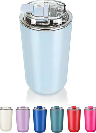 Puraville Insulated Tumblers with Lid, 14 oz Travel Coffee Mug Stainless Steel Vacuum Cup, Leak Proof Reusable Double Walled Coffee Tumbler for Iced and Hot Drinks, Light Blue